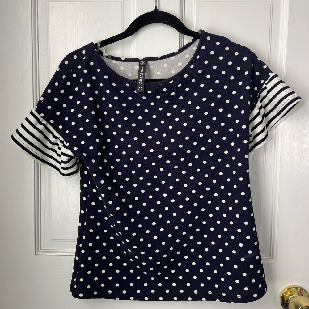Design Lab Navy Polka Dot and Stripe Women's Top